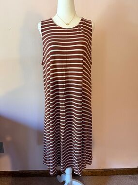 Old Navy Rust and White Striped Sleeveless Jersey Swing Dress